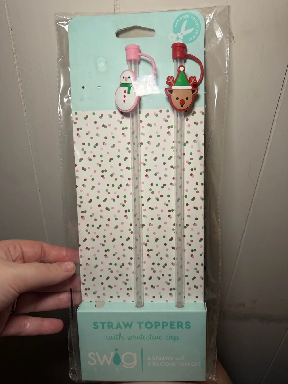 Pink and Red Holiday Straw Toppers - Set of 2